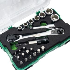Elta 1/4'' Altıköşe Cırcırlı Lokma Anahtar ve Bits Uç Seti 23 Parça