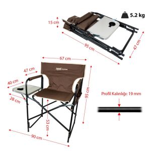 Rox Camping 0318 Fonksiyonel Sehpalı Kamp Sandalyesi - Kahverengi