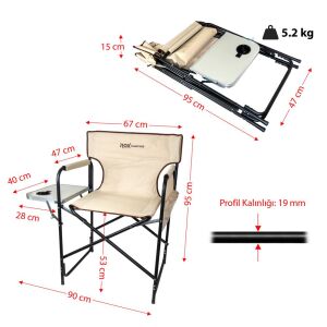 Rox Camping 0317 Fonksiyonel Sehpalı Kamp Sandalyesi - Bej