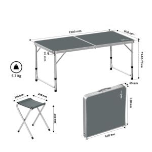 Rox Camping 0313 Tabureli Yükseklik Ayarlı Katlanır Kamp Masası Seti