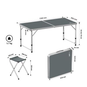 Rox Camping 0313 Tabureli Yükseklik Ayarlı Katlanır Kamp Masası Seti