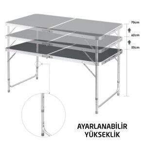 Rox Camping 0313 Tabureli Yükseklik Ayarlı Katlanır Kamp Masası Seti