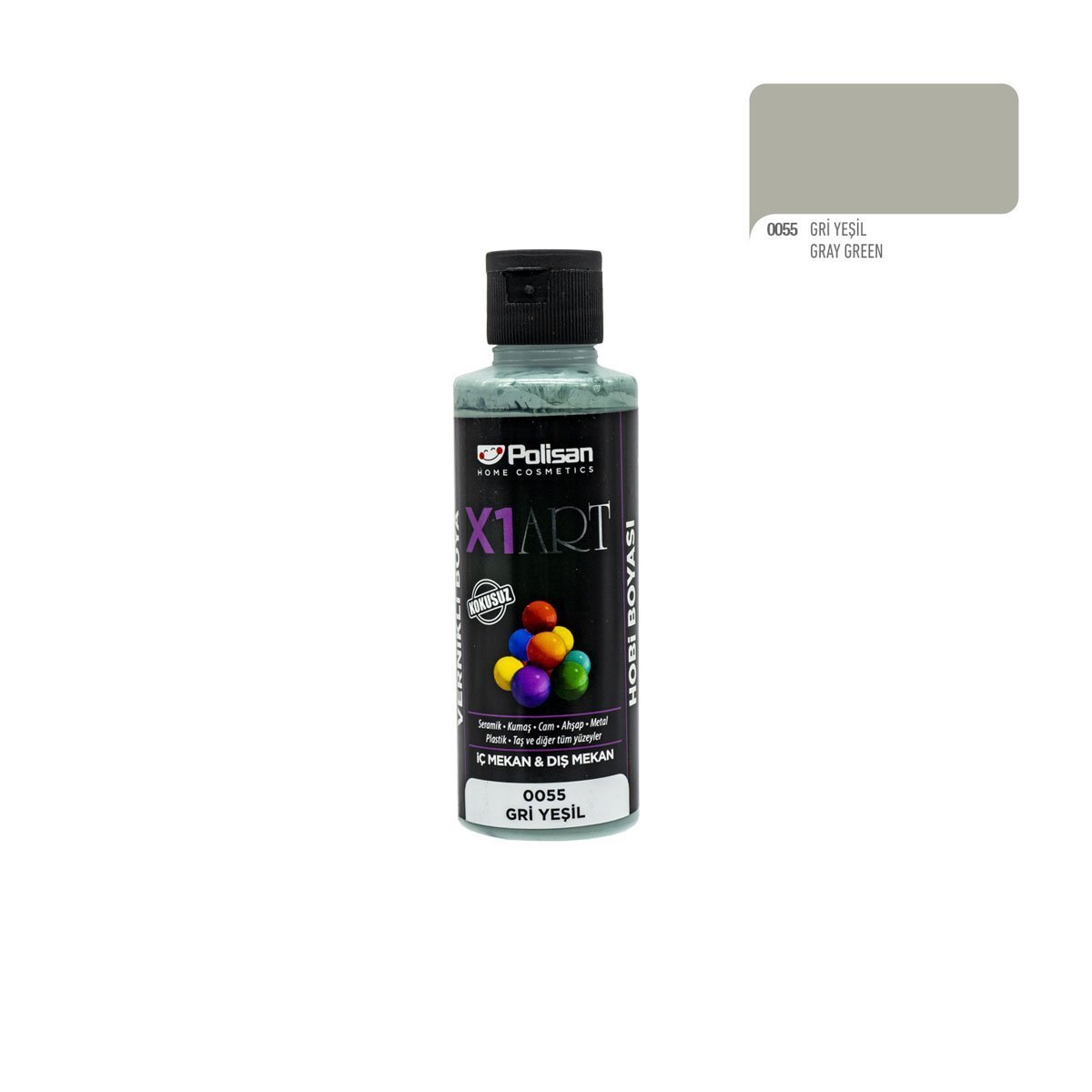 Polisan X1ART Vernikli Hobi Boyası 120ml - Gri Yeşil