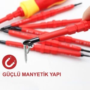 6047 Düz Yıldız Torx Değişken Uçlu İzoleli Tornavida Takımı 7 Parça