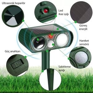 6415 Ultrasonik Güneş Enerjili Kedi Köpek Yabani Hayvan Kovucu