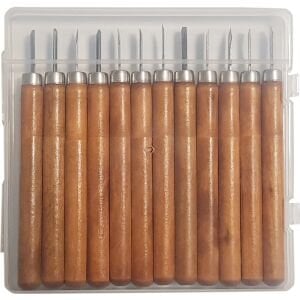 ROX Wood Mini Ahşap Oyma Bıçak Seti 12 Parça Pvc Çantalı