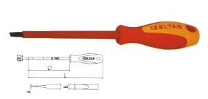İZELTAŞ 1000V İzoleli Elektrikçi Düz Uçlu Tornavida 4x100 mm VDE