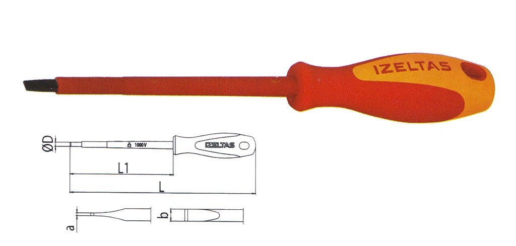 İZELTAŞ 1000V İzoleli Elektrikçi Düz Uçlu Tornavida 5,5x125 mm VDE