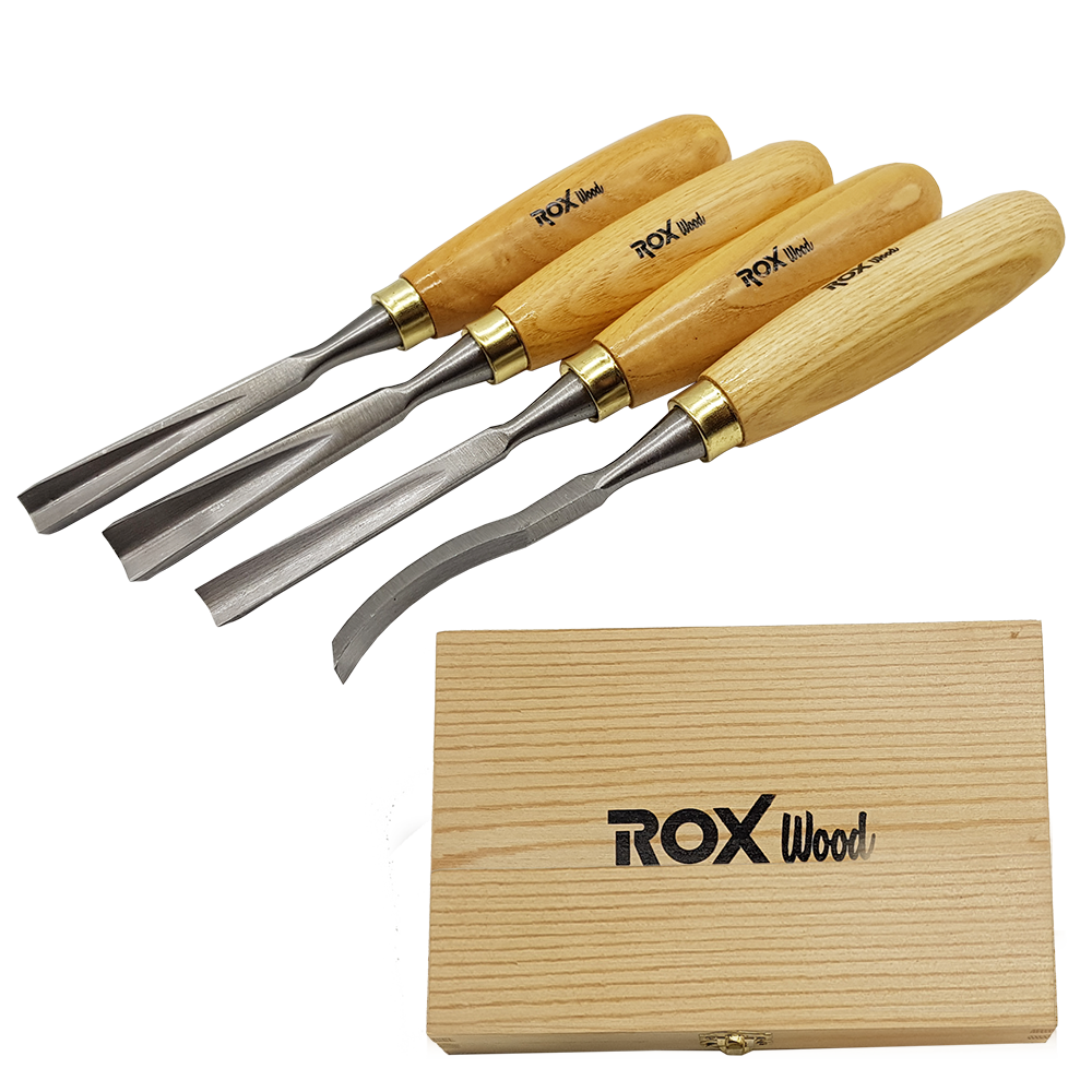 ROX Wood Ahşap Oyma Iskarpela Seti 4 Parça Ahşap Kutulu