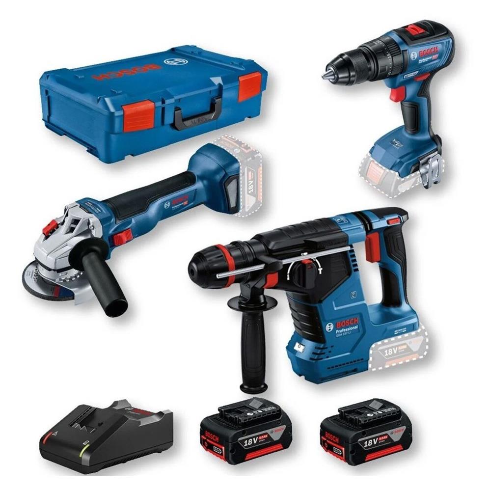 Bosch GBH187-LI / GWS 18V-10 / GSR 18V-50 Çift Akülü Üçlü Set 18V 5Ah
