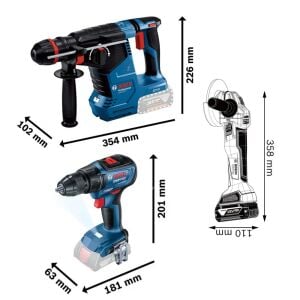 Bosch GBH187-LI / GWS 18V-10 / GSR 18V-50 Çift Akülü Üçlü Set 18V 5Ah