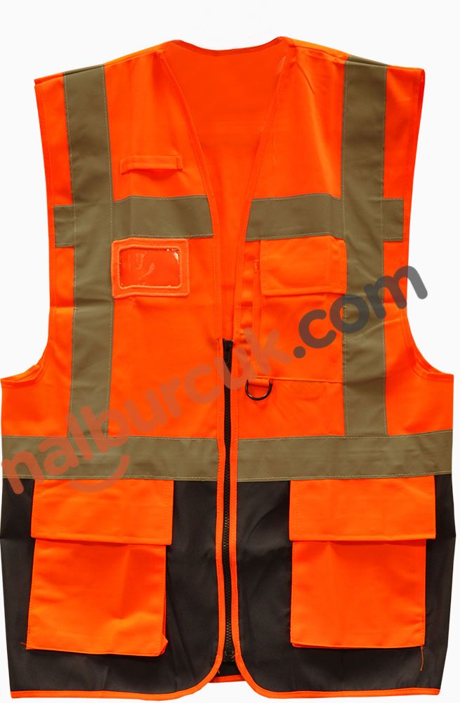 Mühendis İkaz Yeleği Reflektörlü Turuncu-Lacivert - S
