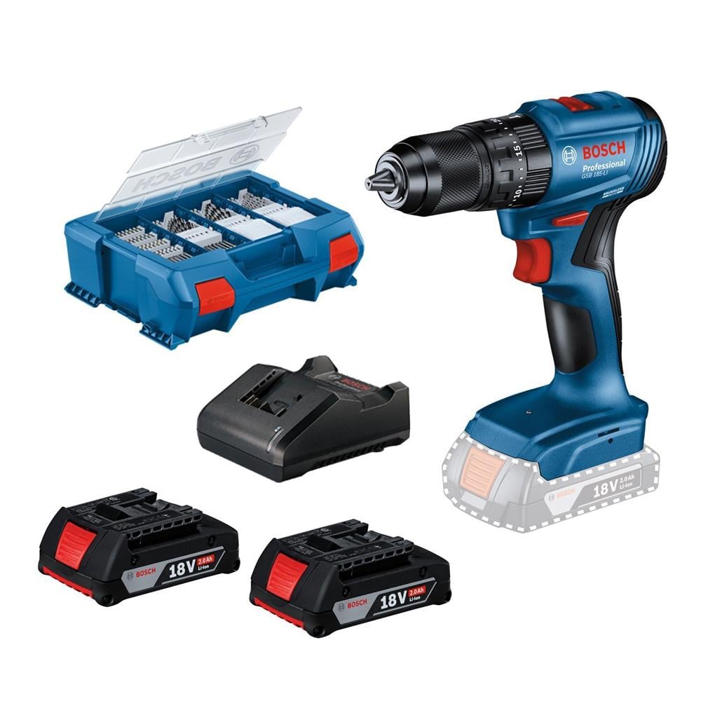 Bosch GSB 185-LI Çift Akülü Darbeli Matkap Vidalama + 82 Parça Aksesuar