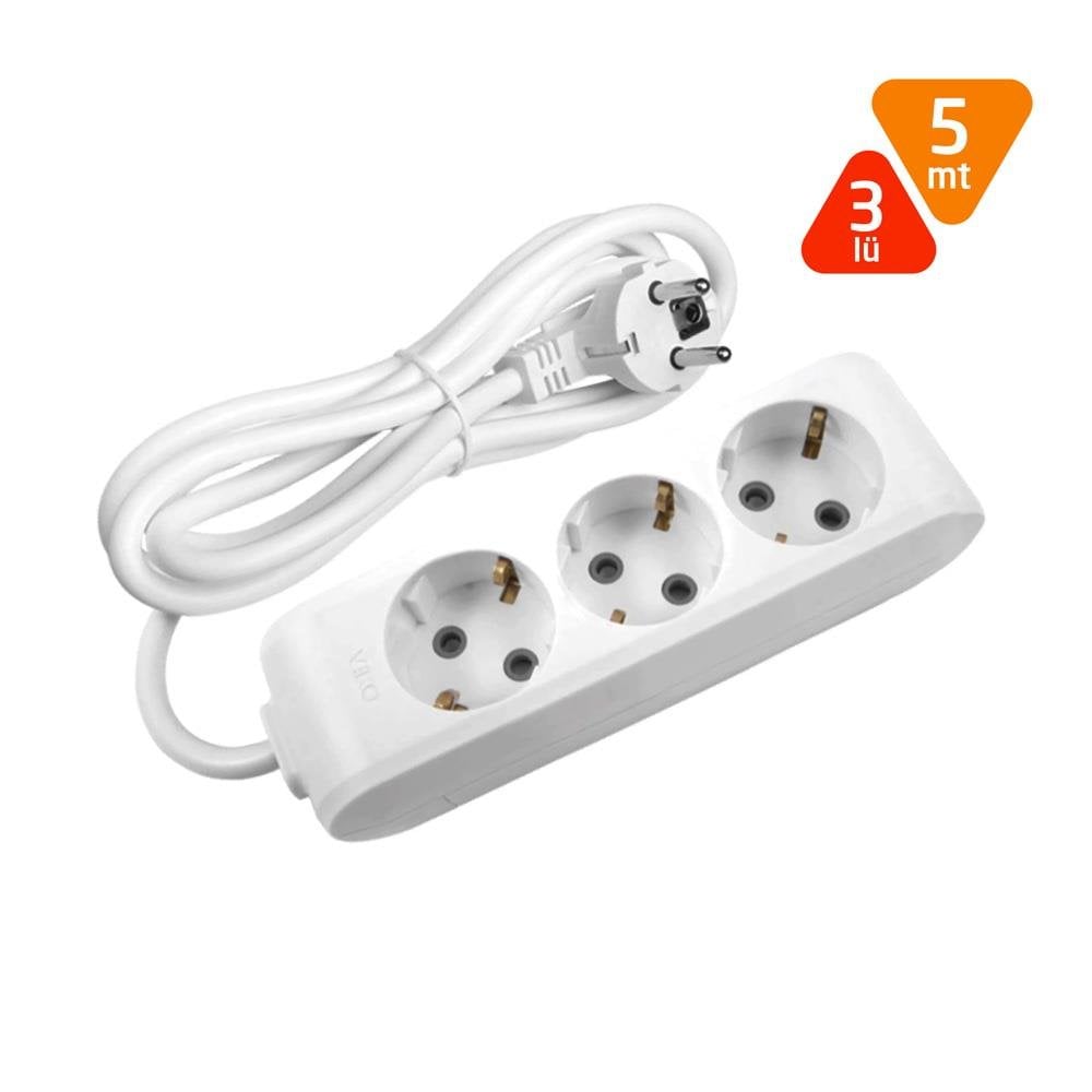 Viko 90113305 Multi-let Topraklı 3'lü Grup Priz 5 Metre Kablolu
