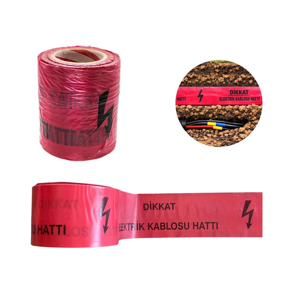 Elektrik Kablosu Hattı Emniyet Şeridi İkaz Bandı Kırmızı 15cm 250mt