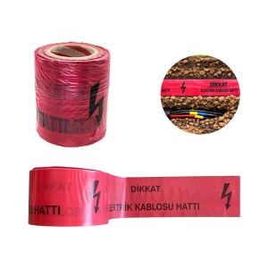 Elektrik Kablosu Hattı Emniyet Şeridi İkaz Bandı Kırmızı 15cm 250mt