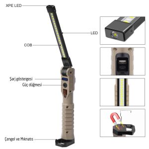 Rox 0221 Şarjlı Katlanır Çok Amaçlı Çalışma Feneri 2000 Lümen