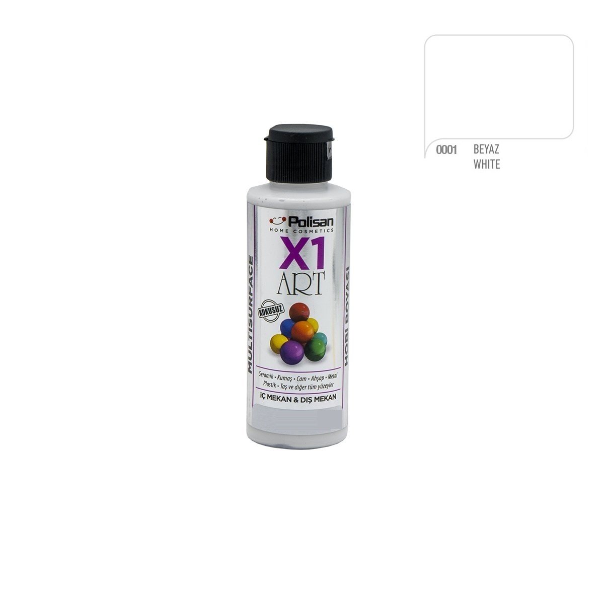 Polisan X1ART Multisurface Hobi Boyası 120ml - 0001 Beyaz