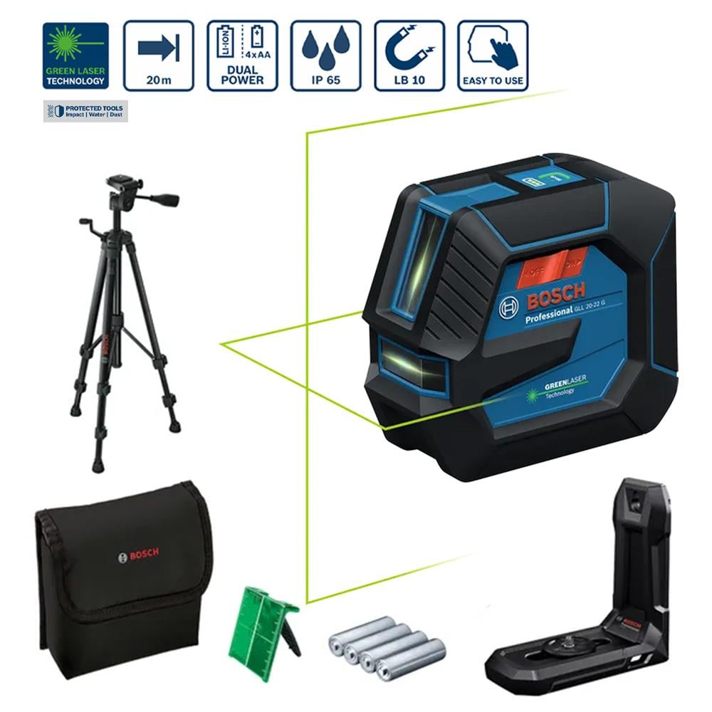 Bosch GLL 20-22 G Yeşil Çizgi Lazer (Pilli) + BT150 Tripod