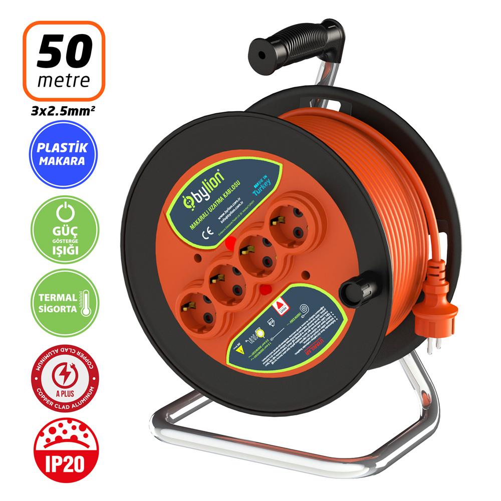 Bylion PMK50325F Plastik Gövde Makaralı Kablo 3x2.5mm - 50 Mt