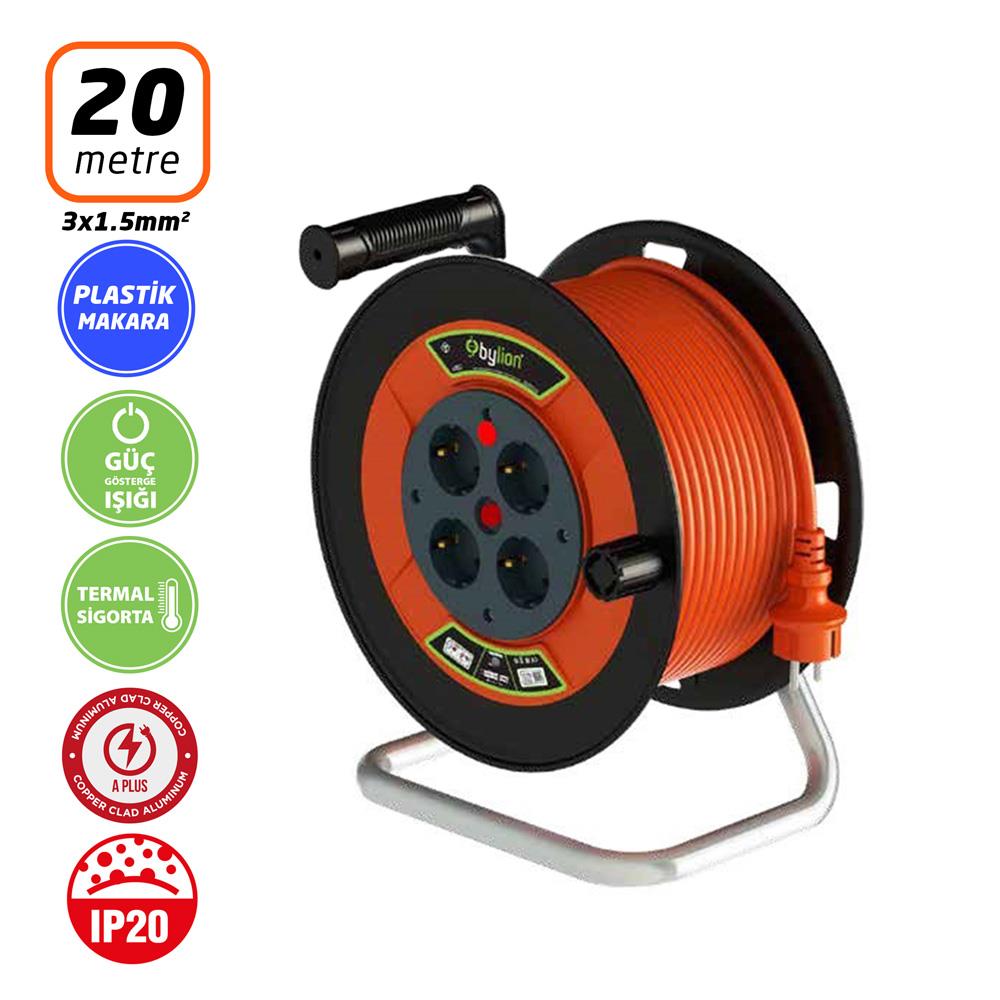 Bylion PSE20315F Mini Plastik Gövde Makaralı Kablo 3x1.5mm - 20 Mt