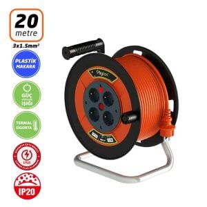 Bylion PSE20315F Mini Plastik Gövde Makaralı Kablo 3x1.5mm - 20 Mt