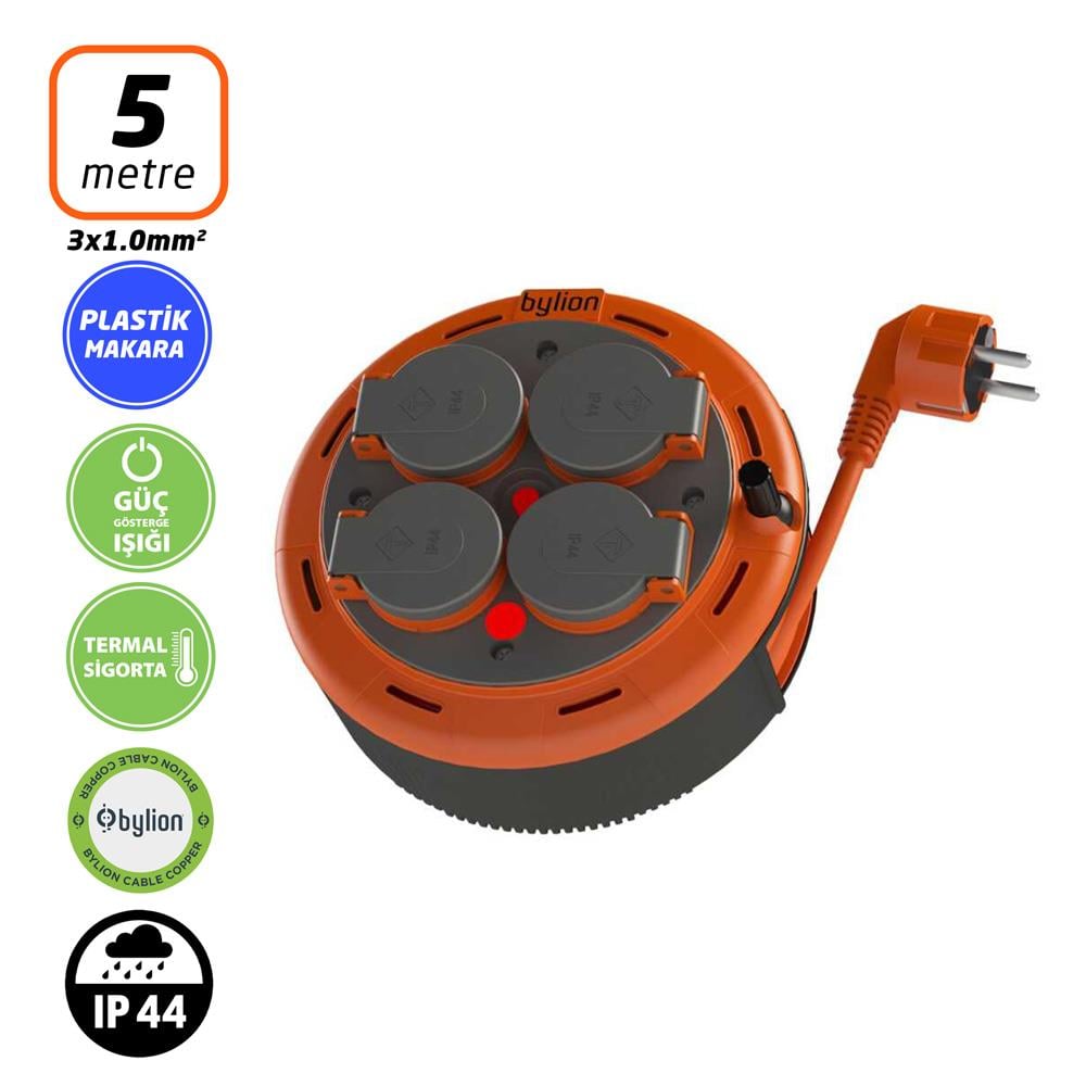 Bylion PHP05310F Ev Tipi Kapaklı Makaralı Kablo 3x1mm - 5 Mt