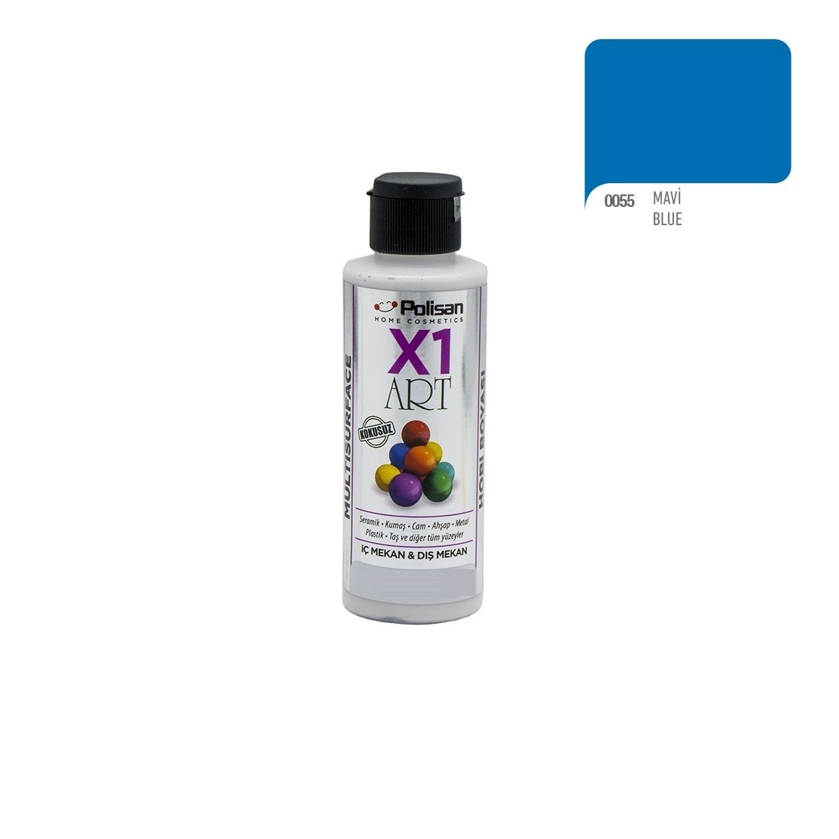 Polisan X1ART Multisurface Hobi Boyası 120ml - 0055 Mavi