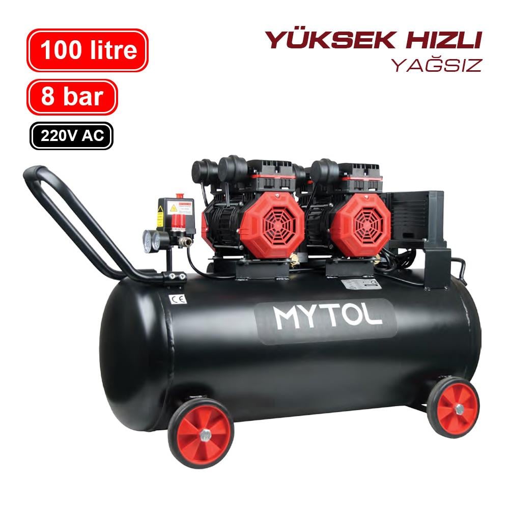 MyTOL MYK1001 Yüksek Hızlı Hava Kompresörü Yağsız 100Lt 8Bar 4Hp