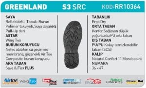 U-POWER Greenland UK S3 SRC İş Ayakkabısı Bot - 36