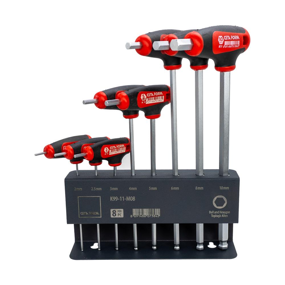 Ceta Form K99-11-M08 T Tipi Topbaş Allen Anahtar Takımı 8 Parça (Metal Stand ile)