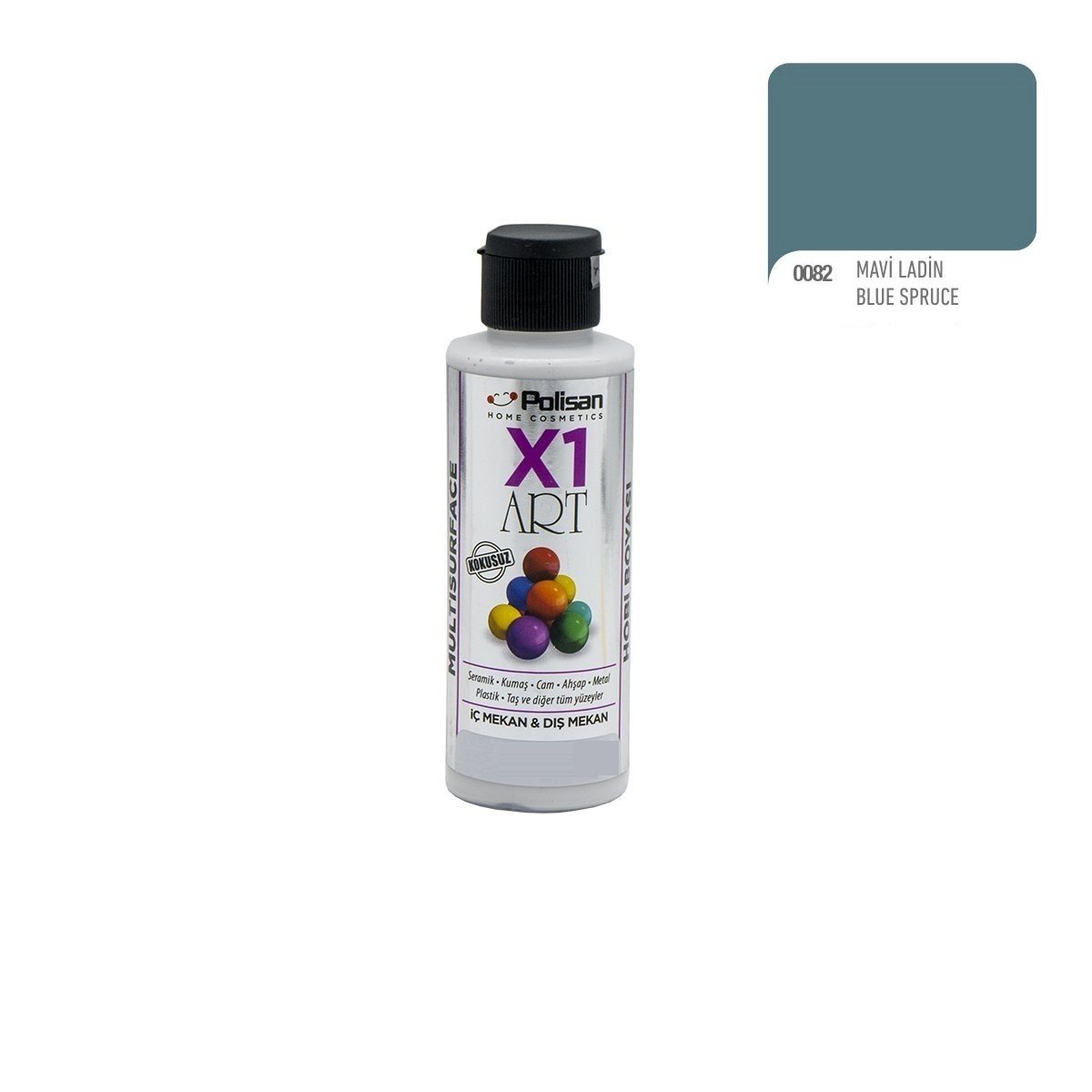 Polisan X1ART Multisurface Hobi Boyası 120ml - 0082 Mavi Ladin