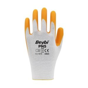 Beybi PN5 Sarı Polyester Örme Nitril Eldiven No:10