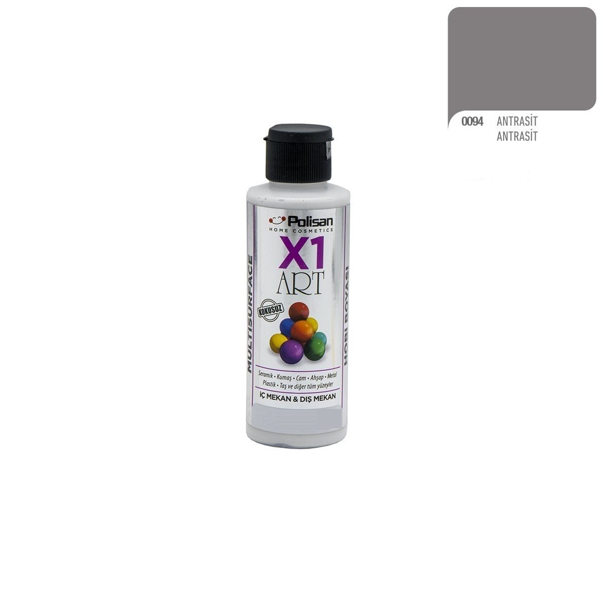 Polisan X1ART Multisurface Hobi Boyası 120ml - 0094 Antrasit
