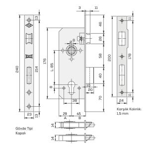 Kale Kilit 152R/45 Silindirli Gömme Kilit 45 mm Nikel