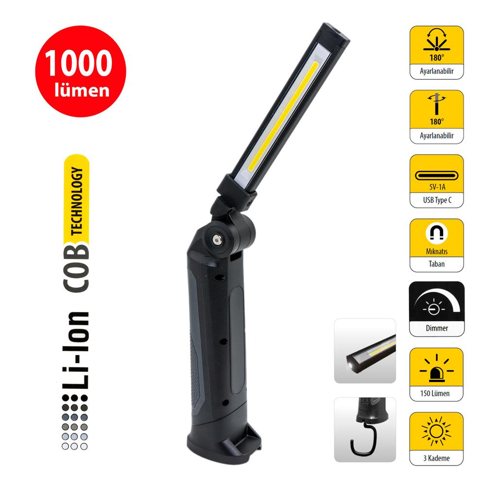 Ceta Form R10F-SLIM01 Şarjlı Katlanır LED Çalışma Lambası 1000 lm