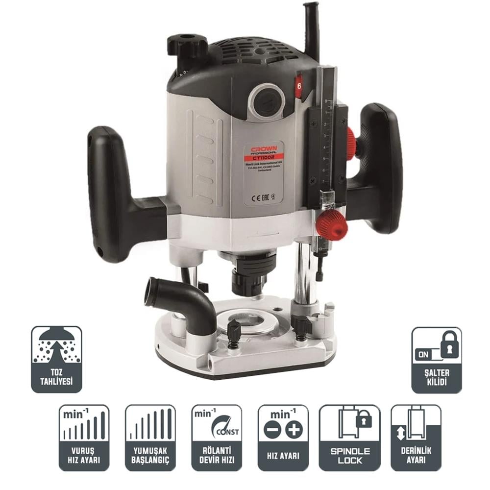 Crown CT11002 Devir Ayarlı Dik Freze Makinası 1400W