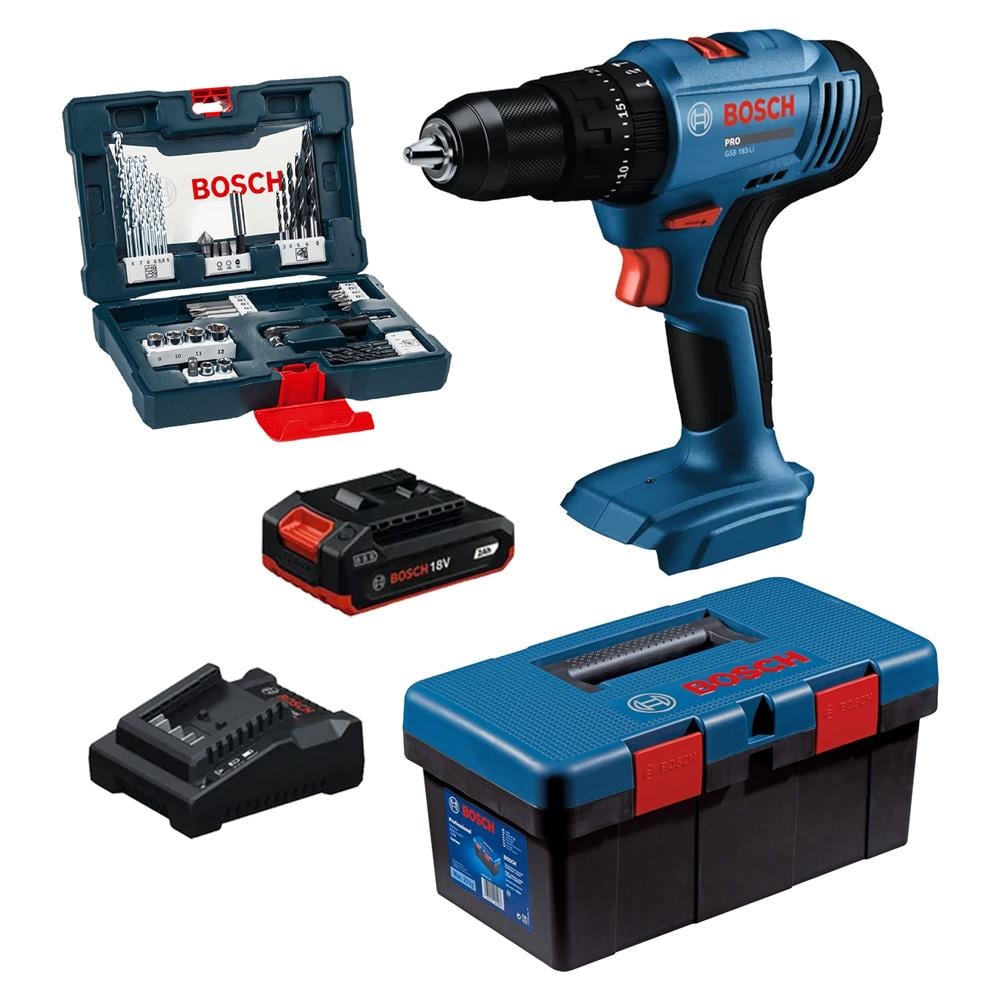 Bosch GSB 183-LI 18V 2Ah Tek Akülü Matkap (41 Parça Takım Çantalı Set)