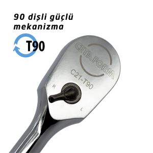 Ceta Form C21-T90 1/2'' Kapalı Tip Lokma Cırcır Kolu Metal Sap