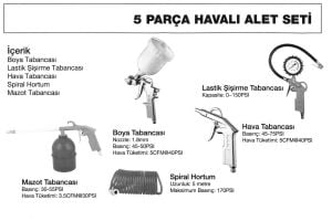 Ozco OS79501 Havalı Alet Aksesuar Seti 5 Parça
