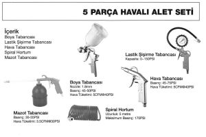 Ozco OS79501 Havalı Alet Aksesuar Seti 5 Parça