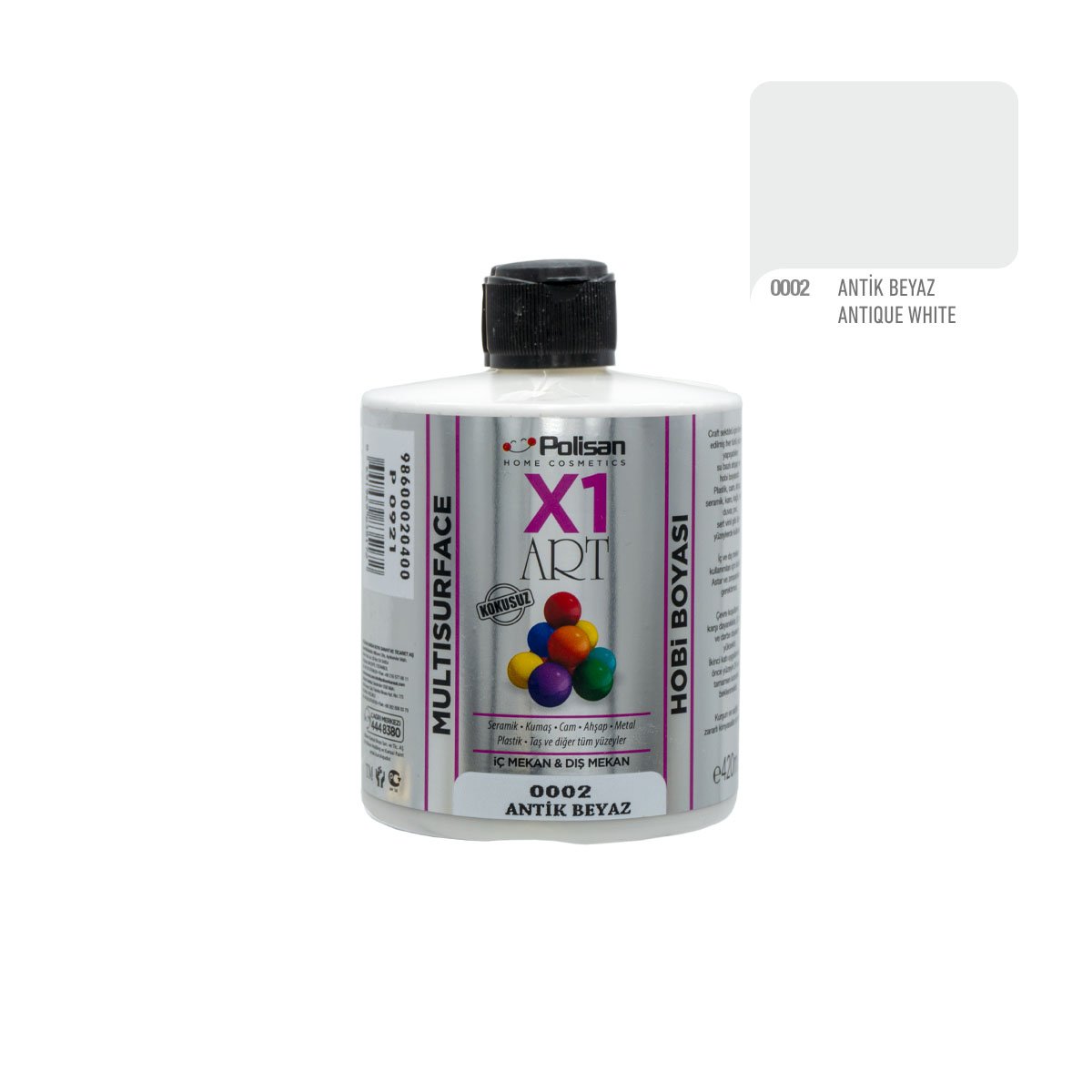 Polisan X1ART Multisurface Hobi Boyası 420ml - 0002 Antik Beyaz