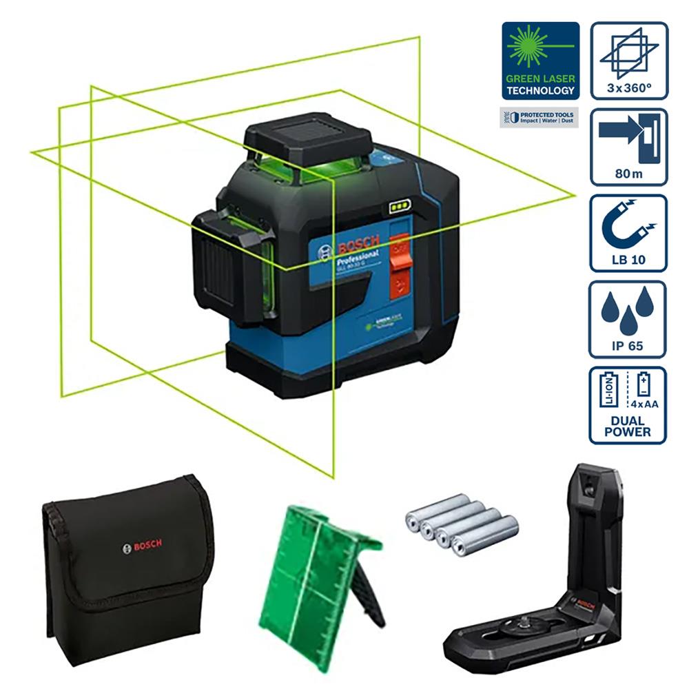 Bosch GLL 80-33 G Profesyonel 360° Yeşil Çizgi Lazer (Pilli)