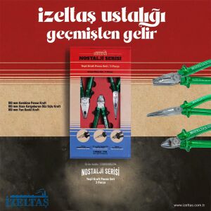 İzeltaş 13000005314 Yeşil Kraft Nostalji Pense Seti 3 Parça