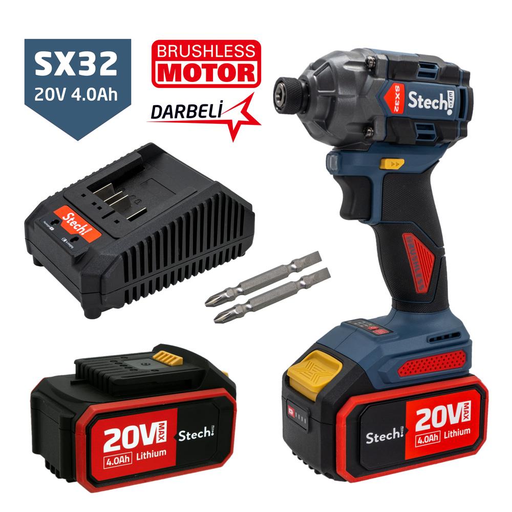 Stechend SX32-2X4.0 Çift Akülü Kömürsüz Darbeli Vidalama 20V 4Ah