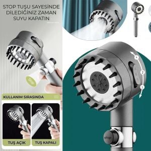 6115 Yüksek Basınçlı 3 Fonksiyonlu Masajlı El Tipi Duş Başlığı