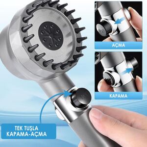 6115 Yüksek Basınçlı 3 Fonksiyonlu Masajlı El Tipi Duş Başlığı