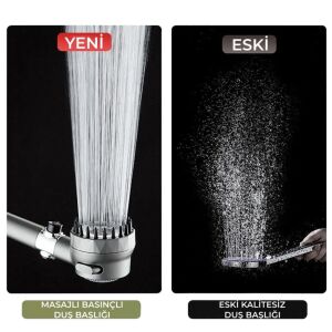6115 Yüksek Basınçlı 3 Fonksiyonlu Masajlı El Tipi Duş Başlığı