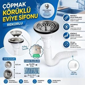 Çöpmak Geniş Kafalı Körüklü Lavaba Evye Sifonu