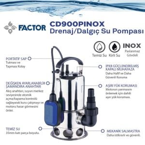 Factor CD900P-INOX Paslanmaz Gövdeli Drenaj Dalgıç Pompa